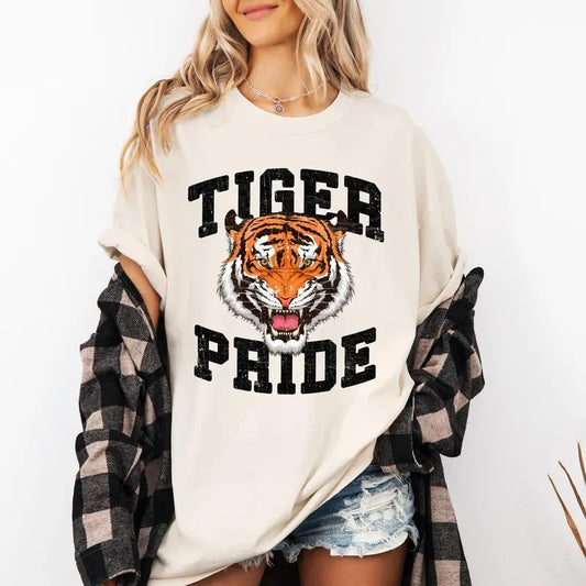 Tiger Pride, Football, Sports, Game Day, Big Game, Touchdown, Tailgate Party Tshirt, Women's Comfort Colors Tshirt, Graphic Tee