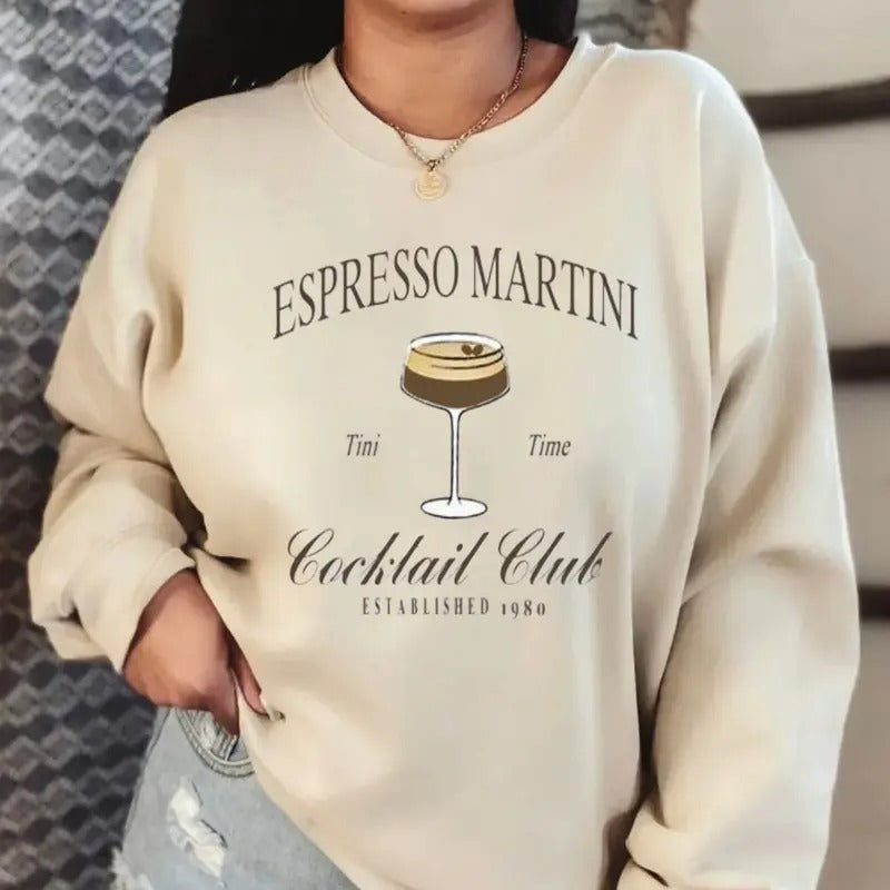 Tini Time Sweatshirt, Espresso Martini Sweatshirt, Retro Cocktail And Social Club Sweatshirt, Unisex Long Sleeve Crewneck Shirt