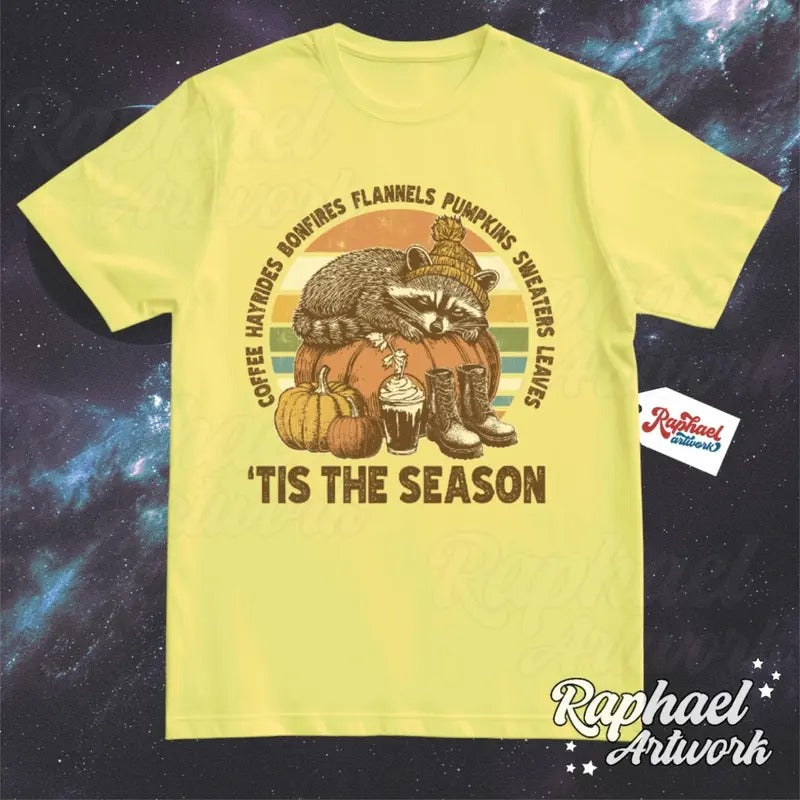 Tis The Season Feral Racoon Vintage Shirt, Retro 90s Halloween Tshirt, Cute Fall Graphic Tee Cotton