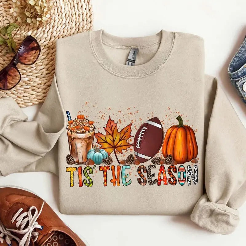 Tis The Season Sweatshirt, Fall Pumpkin Shirt, Football Shirts For Women, Women Fall Tees, Fall Season Shirts, Cute Pumpkin Shirt, Fall Tee style 02