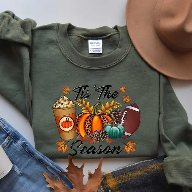 Tis The Season Sweatshirt, Fall Pumpkin Shirt, Football Shirts For Women, Women Fall Tees, Fall Season Shirts, Cute Pumpkin Shirt, Fall Tee