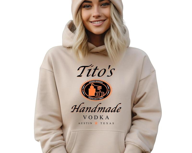 Tito's Handmade Vodka Long Sleeve Hoodie & Sweatshirt, Austin Texas Label Pullover, Tito's Fan Gift, Fitted Thermal Casual Crewneck Tops