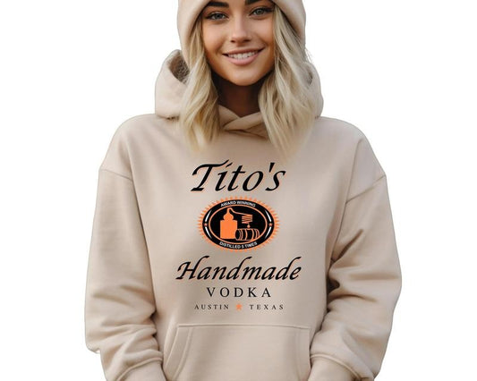 Tito's Handmade Vodka Long Sleeve Hoodie & Sweatshirt, Austin Texas Label Pullover, Tito's Fan Gift, Fitted Thermal Casual Crewneck Tops