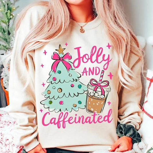 To Be Jolly & Caffeinated Shirt - Christmas Shirt,Christmas sublimation,Retro Christmas png,Trendy png,Holiday Shirt,Christmas coffee Shirt,Jolly Shirt