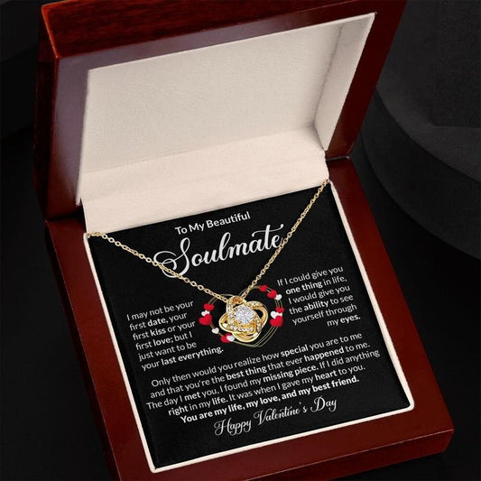To My Beautiful Soulmate Neckleck, Happy Valentines Day Necklace Loveknot Gifts Jewelry, Gift For Soulmate Wife Girlfriend, Love Necklace With Message Card, Gift For Her, Necklace With Gift Box, Valentine Gifts, Necklace Box, Gifts For Valentines Day