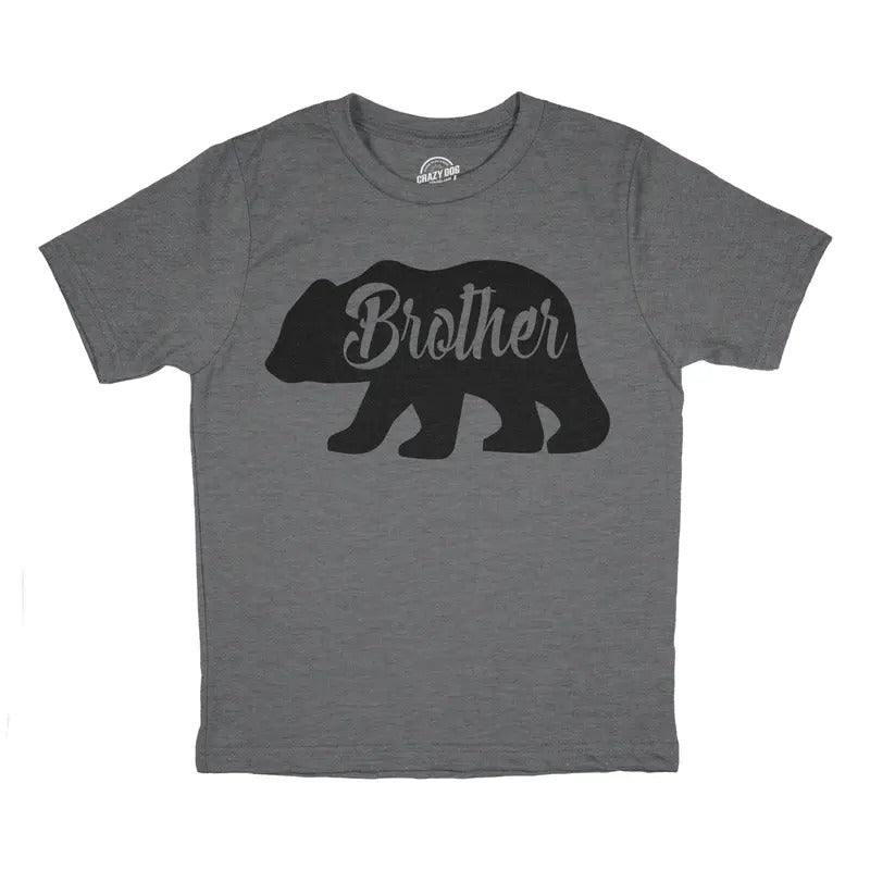 Toddler Brother Bear T shirt Cute Funny Matching Family Tee for Boy Cool Tee Funny Toddler Shirts Funny Brother Apparel Childrens Graphic Tees Dark Grey