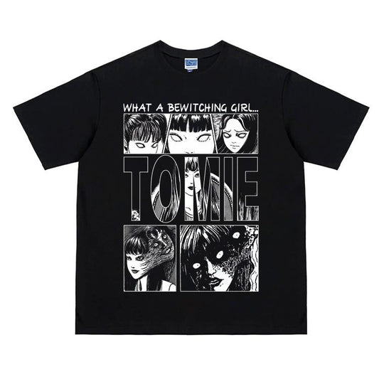 Tomie "True Form" Heavyweight Vintage Tee 100% Cotton OVERSIZED Anime T-shirt Menswear Top Streetwear Crew Necks Casual Tshirt Black Crewneck Tropical Shortsleeve