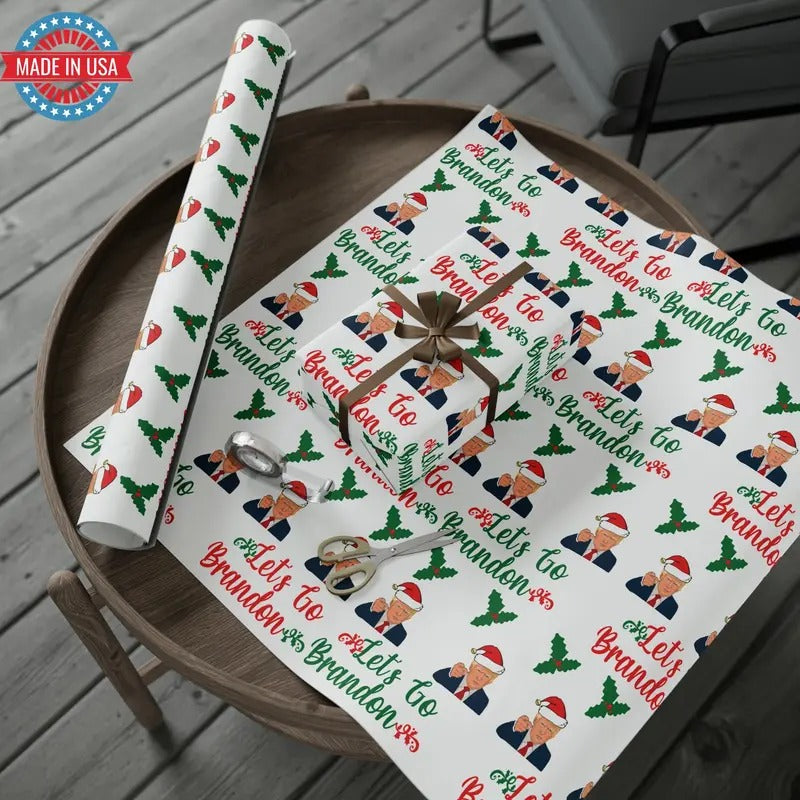 Top Trump Christmas Wrapping Paper - Trump Maga Gift - Funny Let's Go Brandon Trump Wrapping Paper