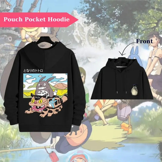 Totoro x Catbus Hoodie And Tee - Studio Ghibli Inspired, My Neighbor Totoro Anime Hoodie, Pouch Pocket Design, Graphic Anime Hoodie And Tee, Anime Lovers Shirt Anime Shirt Vintage Tee Top Menswear