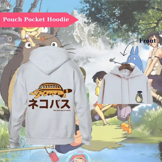 Totoro x Catbus The Best Way To Travel Hoodie And Tee - Studio Ghibli Inspired, My Neighbor Totoro Anime Hoodie, Pouch Pocket Design, Graphic Anime Hoodie And Tee, Anime Lovers Shirt Anime Shirt Vintage Tee Top Menswear
