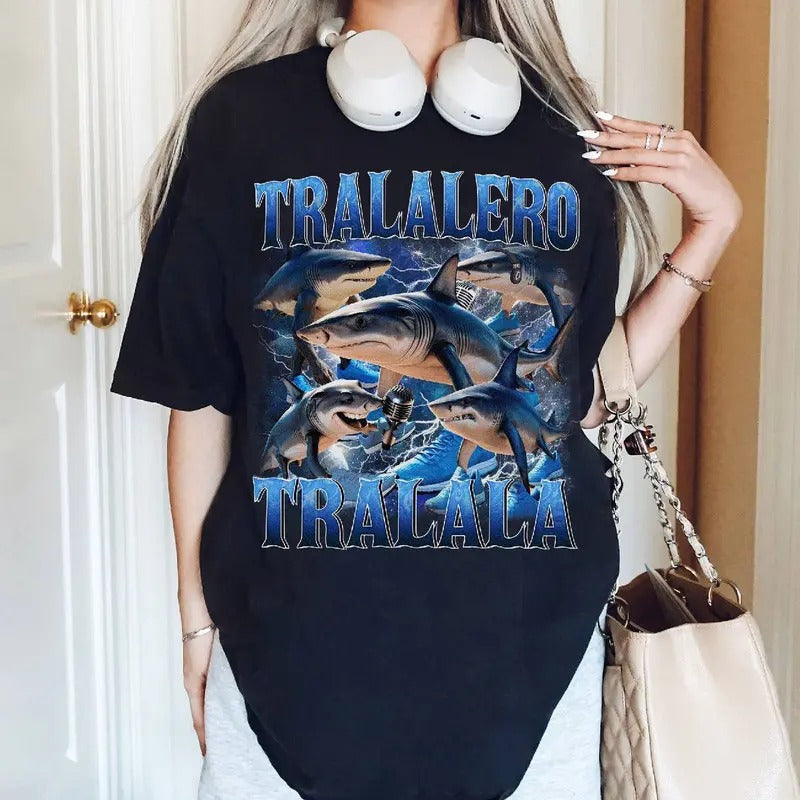Tralalero Tralala Shark Meme T-Shirt Funny Italian Brainrot Tee