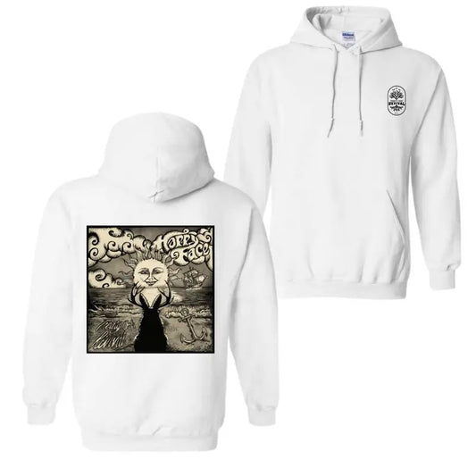 Treaty Oak Revival Happy Face Hoodie - Artistic vintage-style sun design, perfect for music events and unique fashion, unisex for comfortable wear