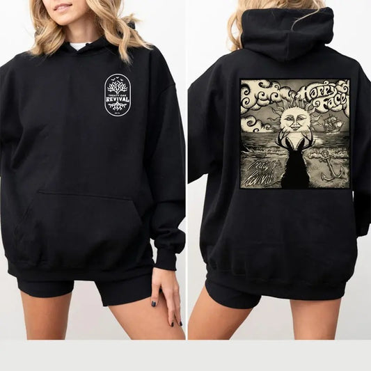 Treaty Oak Revival Happy Face Hoodie, Artistic Vintage ,Style Sun, Perfect For Music Events And Unique Fashion, Boomtown Country Rock Hoodie, hoodie trend 2024