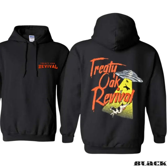 Treaty Oak Revival Hoodie - Unique UFO Graphic, Perfect for Outdoor Activities, Offering Comfort and Fashion for Exploration Enthusiasts.