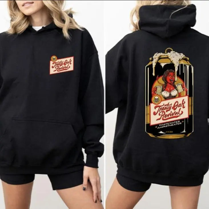 Treaty Oak Revival Hoodie Sweatshirt, Retro Style Design with Neon Sign Image and No Vacancy Message, Warm, Unisex, All Sizes Colors, Gift for Women