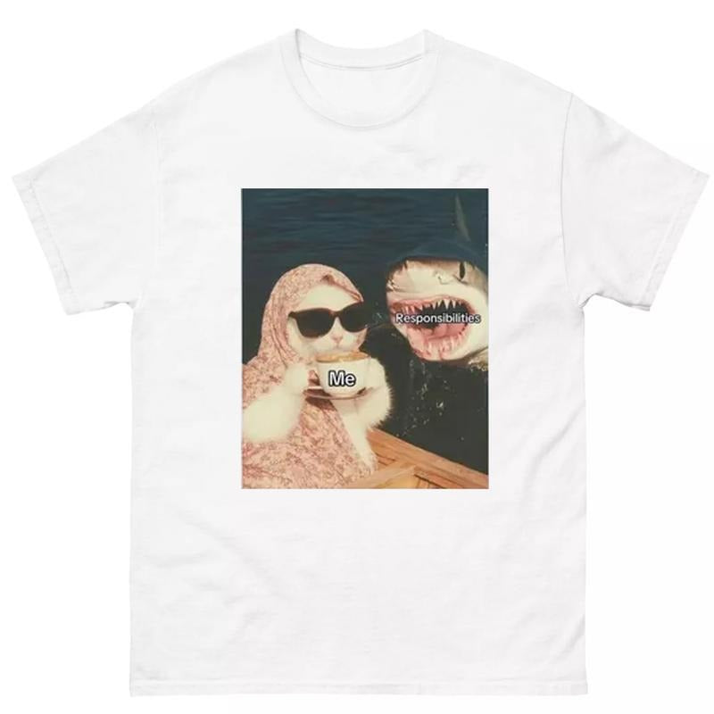 Trendy Cat Meme T-Shirt Featuring Funny and Relatable Retro Cat Design