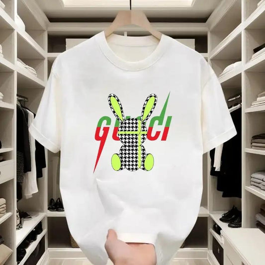 Trendy Graphic T - shirt |   Quirky Houndstooth Bunny & Bold Logo, Perfect for Casual Meetups