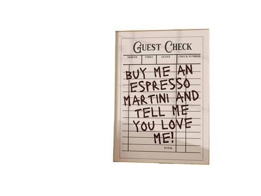 Trendy Guest Check Funny Espresso Martini, Funny Quote For College Dorm Aesthetic Poster, Apartment Bar Cart Decor, Gifts For Her Art Prints, Poster Prints No Frame, Dorm Room Decor, Big Wall Art, Gifts For Birthday Christmas Landscape Ornaments