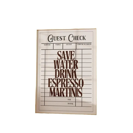 Trendy Guest Check Funny Espresso Martini, Funny Quote For College Dorm Aesthetic Poster, Apartment Bar Cart Decor, Gifts For Her Art Prints, Poster Prints No Frame, Home Decoration, Wall Art Prints, Gifts For Birthday