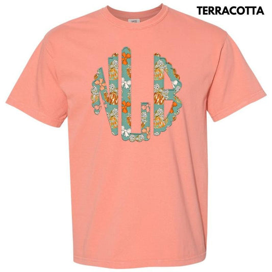 Trendy Pumpkin & Bow Monogram Comfort Colors T-Shirt 'NLB'