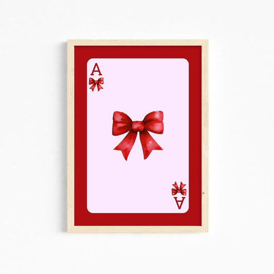 Trendy Red Bow Wall Art, Preppy Poster, College Apartment Decor, Watercolor Bow Print, Ace Card Print, Gifts For Sister Bedroom Wall Decor, Poster Prints No Frame, Home Decoration, Vintage Poster Art, Gifts For Birthday Christmas Xmas