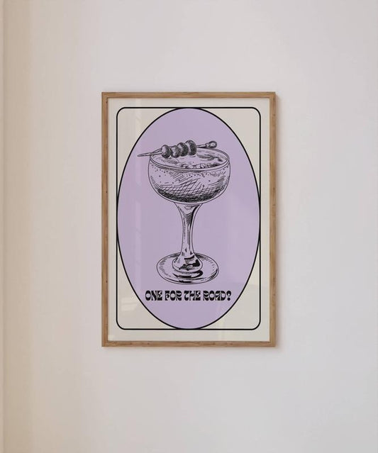 Trendy Wall Art Print, Retro Poster One For The Road, Bar Cart Modern Illustration Large Print, At Home Decor Art, Poster Prints No Frame, Wall Hanging Decor, Big Wall Art, Gifts For Birthday Christmas Xmas Artwork Landscape