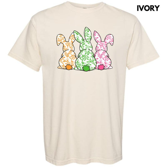 Triple Colorful Floral Bunnies Comfort Colors T-Shirt 'NLB'