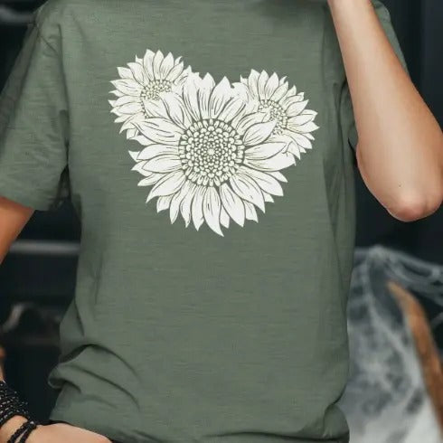 Triple Sunflower Basic Boho Casual T-shirt Comfortable Soft Short Sleeves