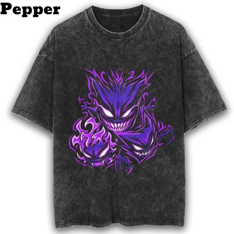 Triple Threat Gengar Black Vintage Tee, Triple Threat Gengar Shirt,  Pokemon Gengar Shirt,  Halloween Shirt, gift for him for her Top Menswear