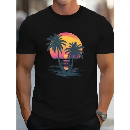 Tropical Sunset Palms MEN'S T-shirt comfortable edition Made in USA
