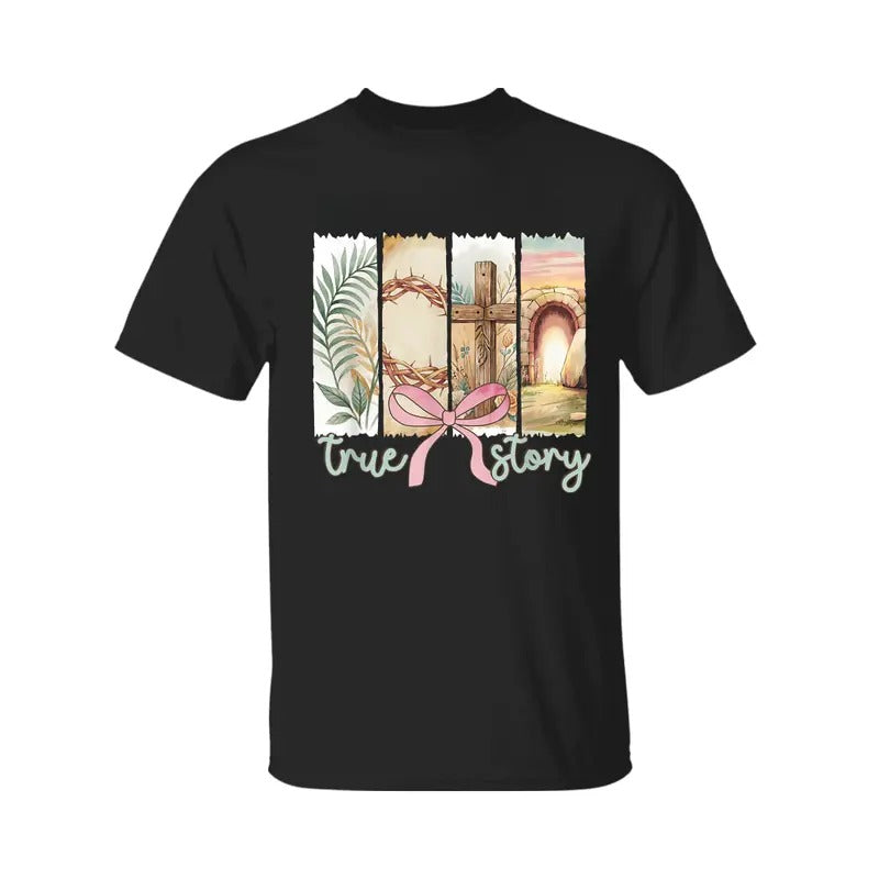 True Story Shirt, He Is Risen Retro Christian Easter Coquette Bow T-Shirt, For Women, For Men Womenswear