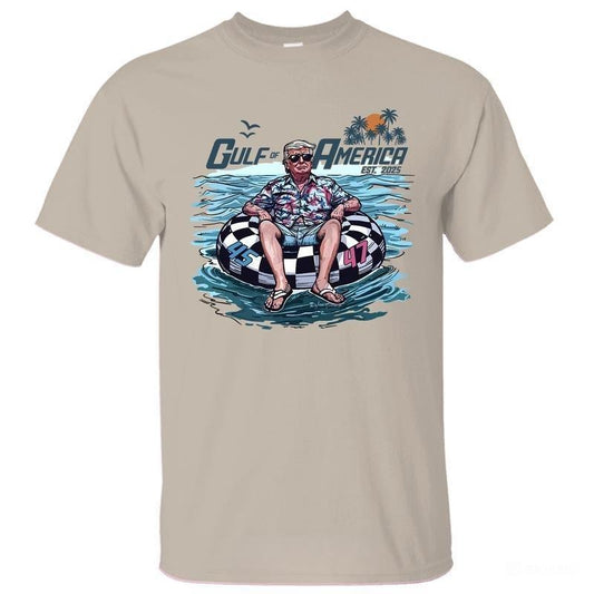 Trum Chillin on the Gulf of America Shirt, Trum Shirt,  Crewneck Graphic Printed Unisex Cotton T-shirt for Men for Women