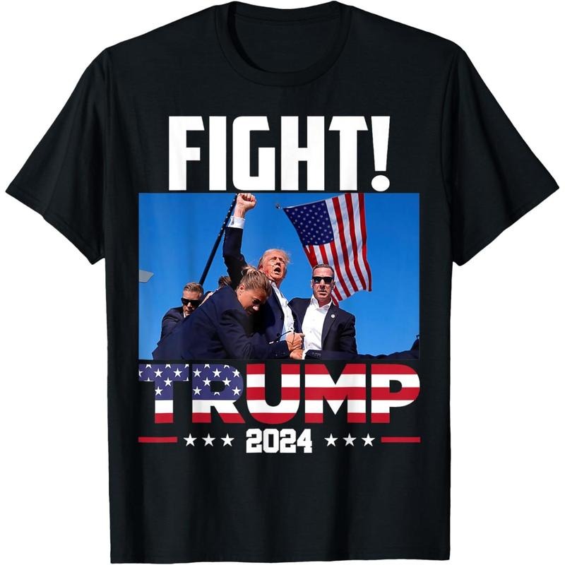Trump 2024 Fight Fist Rally Trump Rally 2024 American Flag T-Shirt made in usa