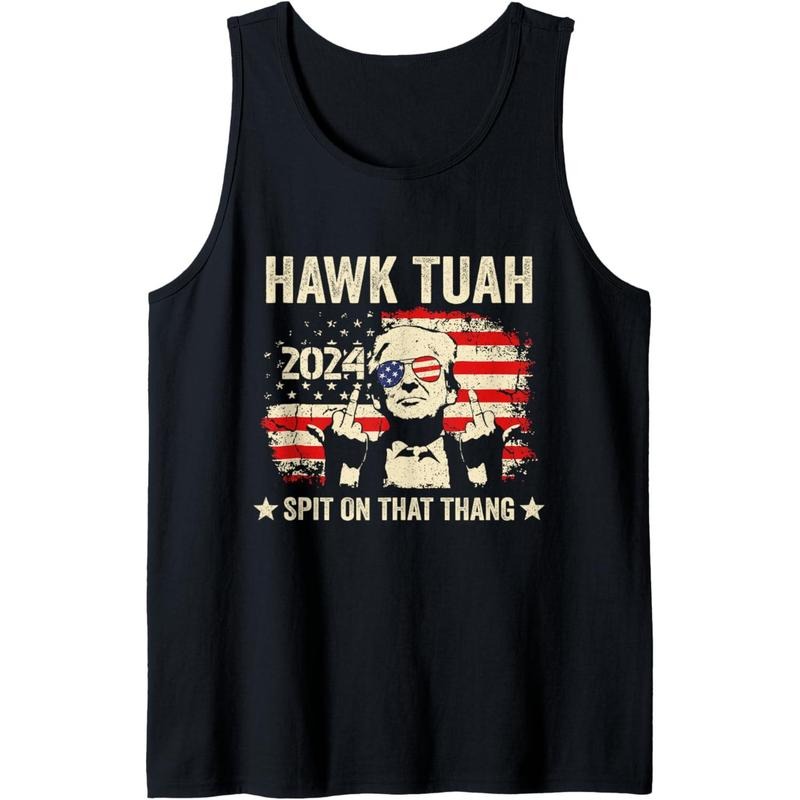 Trump 2024 Flag Funny Hawk Tush Middle Finger 24 Vote Trump Tank Top Made in USA