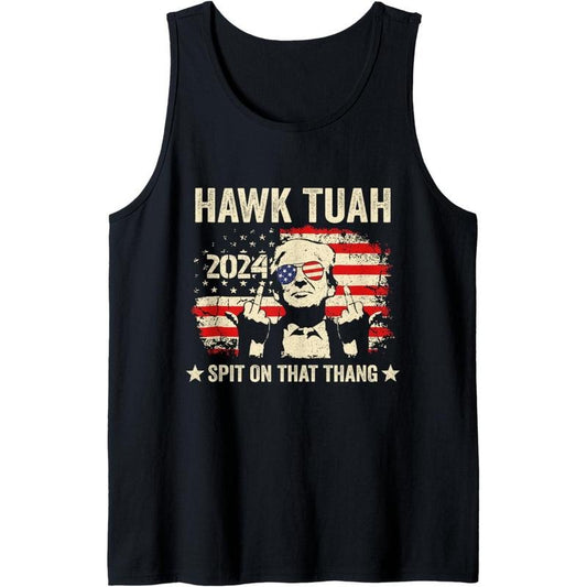 Trump 2024 Flag Funny Hawk Tush Middle Finger 24 Vote Trump Tank Top Made in USA