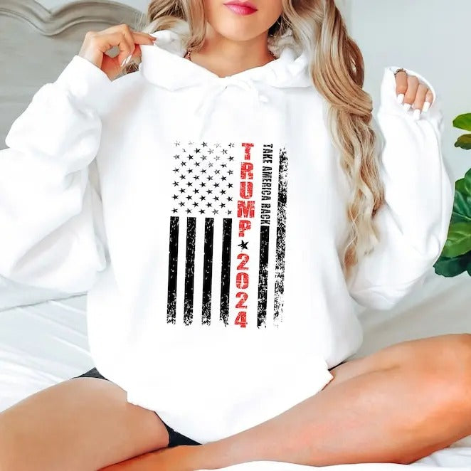 Trump 2024 Take America Back American Flag Hoodie
