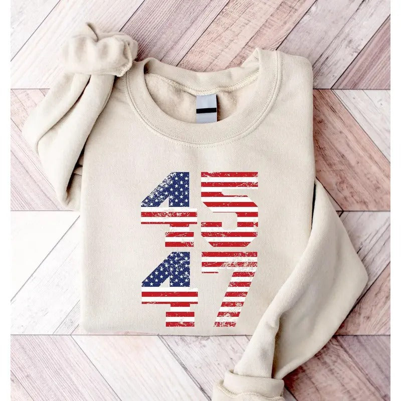 Trump 45 47 Sweatshirt, Trump2024, Trump I'll be back Sweatshirt, Republican Shirt Republican Gifts Patriotic Gifts American Flag Sweatshirt