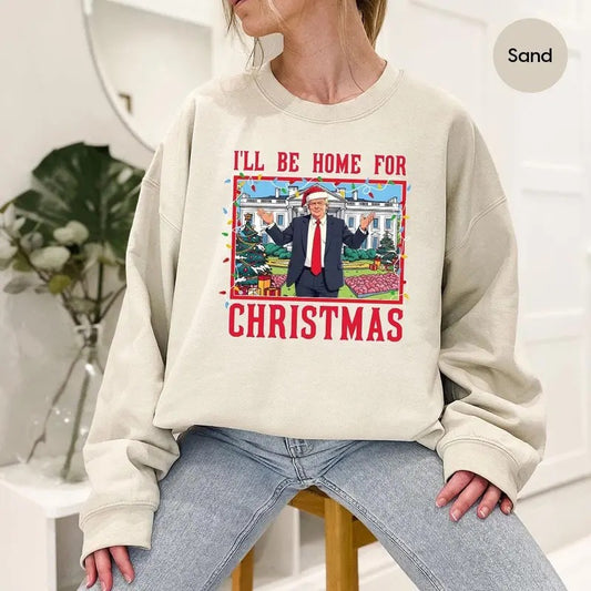 Trump Christmas Sweatshirt, Funny Trump Long Sleeve Tshirt, Humorous Trump Christmas Cotton Crewneck