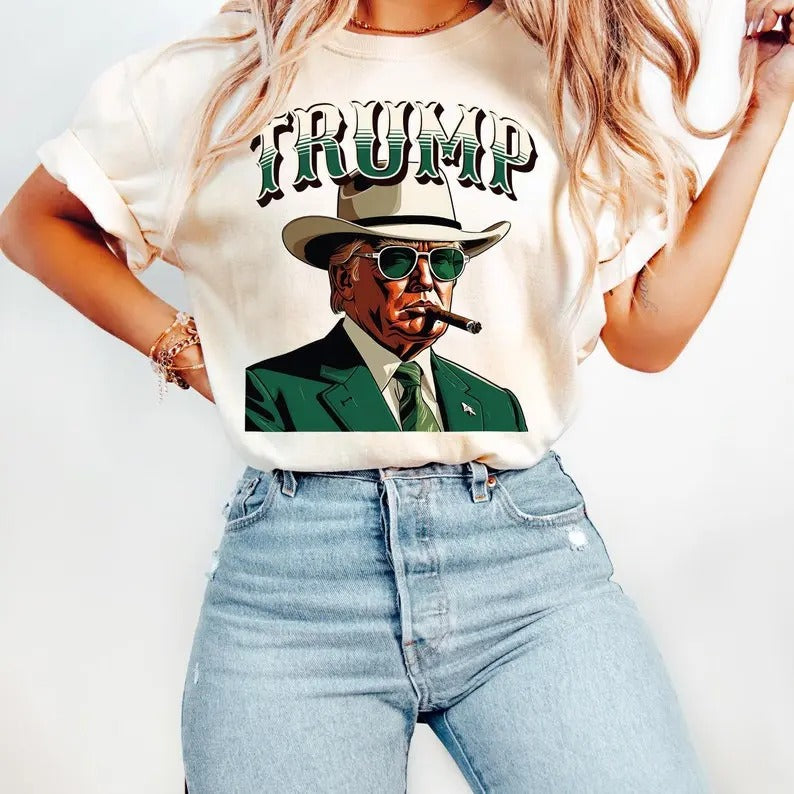 Trump Cowboy T-Shirt - Western Donald Trump, Cowboy Trump Shirt, Election 2024 Shirt, Funny Conservative Tee, Political President Shirt