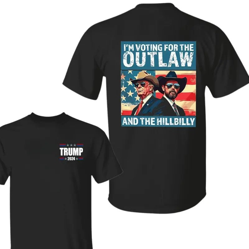 Trump I'm Voting For The Outlaw And Hillbilly American Flag Trum Vance Shirt, Western Trump Cowboy You Missed Flag Back T-shirt
