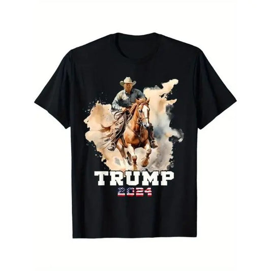 Trump Riding American Flag Denim T-Shirt Made in USA