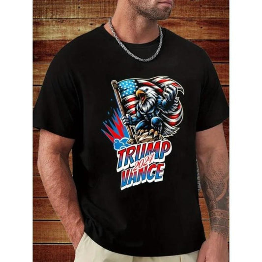 Trump Vance 2024 Distressed Eagle Election President 2024 Sayings Mens Quotes T-Shirt, Short Sleeve Novelty Cotton Shirt Classic Fit, Crew Neck, T Shirt Tee Made in USA