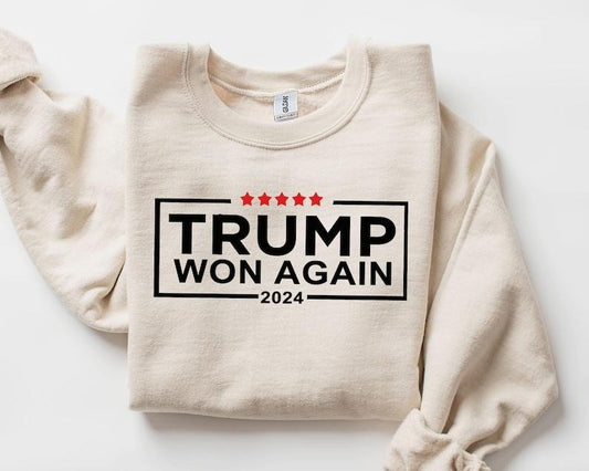 Trump Won Get Over It 2024 Sweatshirt, Victory Sweatshirt, Patriotic Shirt for Loyal Trump Supporters, Bold Statement Election Shirt