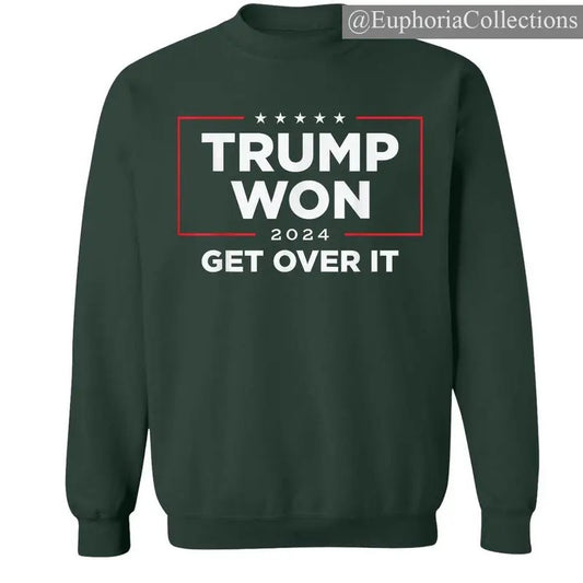 Trump Won Get Over It 2024 T-shirt, Victory Sweatshirt, Patriotic Hoodie for Loyal Trump Supporters, USA Politics Apparel , Retro Chic Tee
