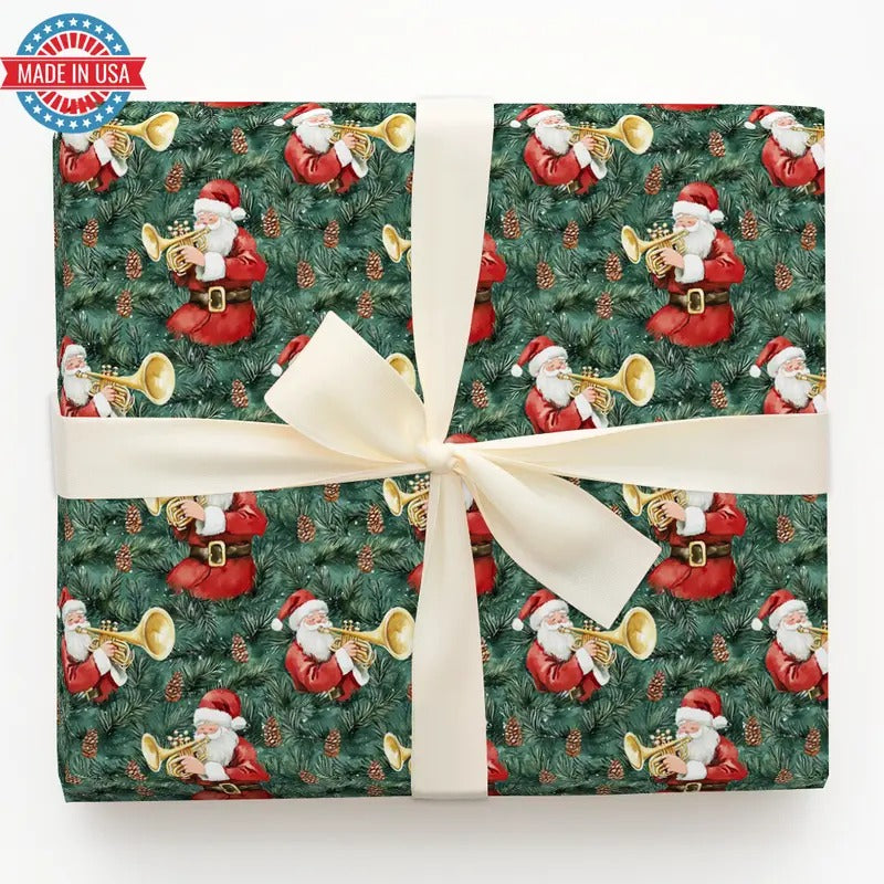 Trumpet Tiding Santa Christmas Wrapping Paper Seasonal Gift Wrap