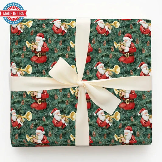 Trumpet Tiding Santa Christmas Wrapping Paper Seasonal Gift Wrap