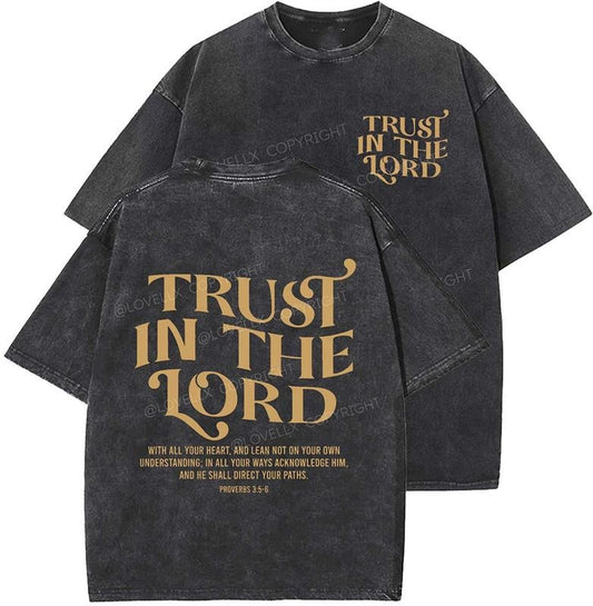 Trust In The Lord Unisex Washed T-Shirt, Christian t shirts, Vintage 90s Graphic Tee, Gift Top Womenswear Cotton Mineral Color