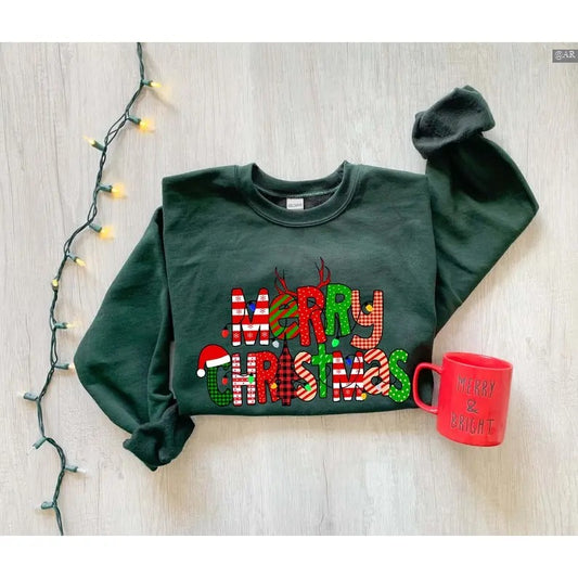 Christmas Sweatshirt/Hoodie/Tshirt, Womens Christmas Sweatshirt, Retro Crewneck, Gift For Lovers, Cotton, Trendy Womenswear Top