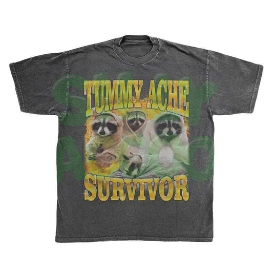 Tummy Ache Survivor Shirt | Funny Raccoon Meme Tee | Trash Panda Tee | 90s Aesthetic Retro Shirt | Ironic Raccoon Shirt | Silly Raccoon Cotton T-Shirt