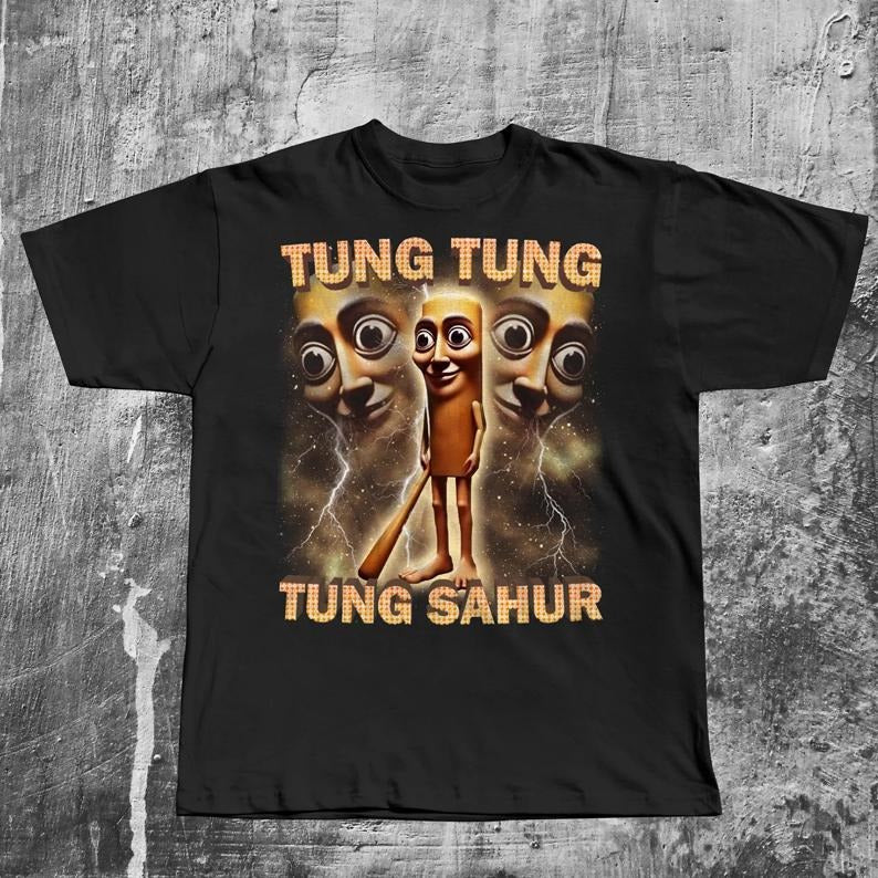 Tung Tung Tung Sahur Funny Baseball Bat Meme T-shirt, Italian Brainrot Shirt, Dank Memes Tshirt, Unhinged Clothes, Weird Tee, Oddly Specific